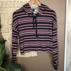 Wild Fable Purple Striped Cropped Hoodie